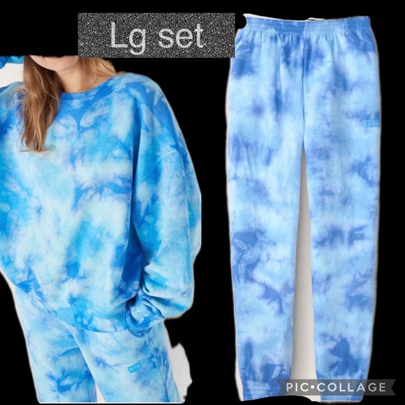 Vs pink high waist campus jogger fleece crew sweatshirt skyline blue tie dye - Picture 1 of 15